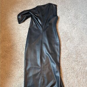 Zara Faux Leather draped One-Shoulder Dress